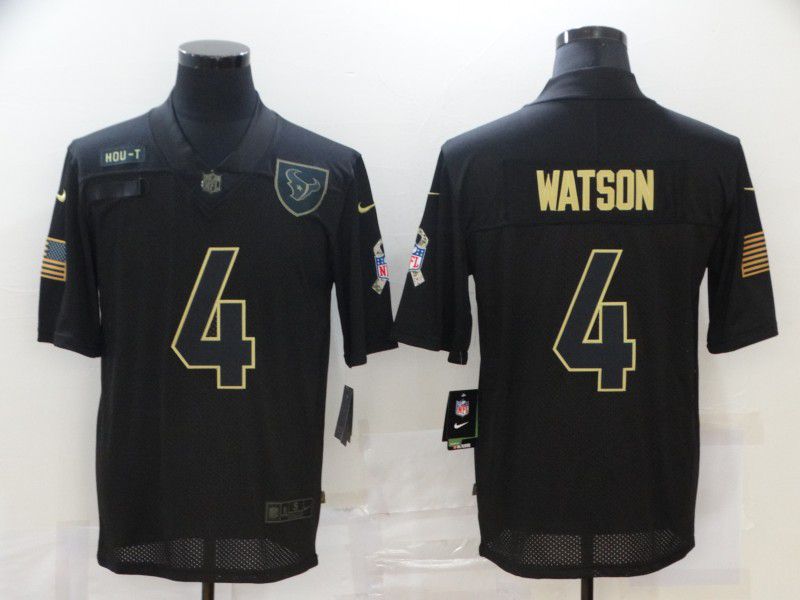 Men Houston Texans #4 Watson Black gold lettering 2020 Nike NFL Jersey